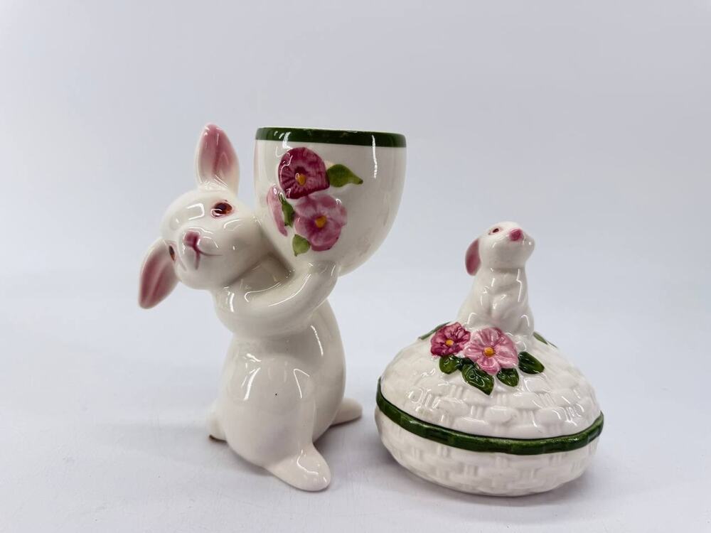 Vintage Avon Easter Bunny Candle Holder Trinket Box Brazil 1981 1982 Set